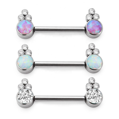 Couleur en acier brillante des anneaux 14G 1.6mm de mamelon d'Opal Gems Pure Titanium G23