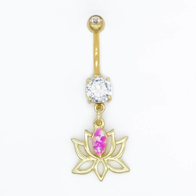 L'or de bijoux de 316 d'acier inoxydable perforations de corps a plaqué Lotus Dangle Pink Gem