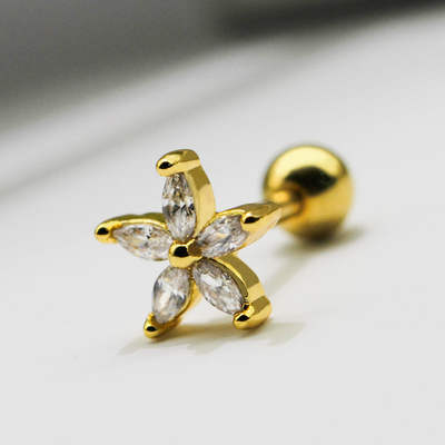 Gemmes perçantes d'espace libre de bijoux d'oreille de fleur d'or 1.2mm 16 goujons de boucles d'oreille de mesure