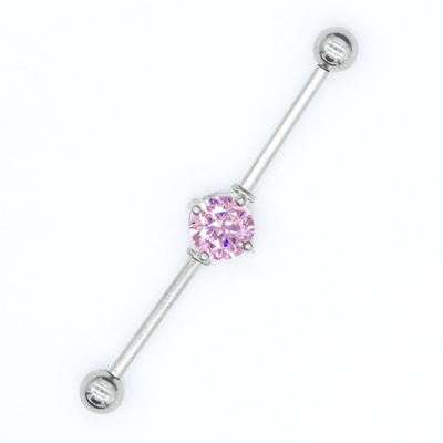 Perforations en acier chirurgicales industrielles des bijoux 40mm de barre de pierre rose de Zircon