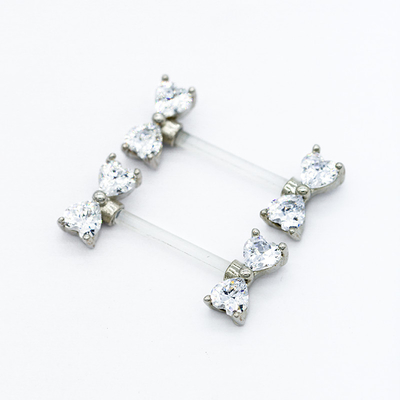Zircon argenté 14G 1.6mm de coeur de bijoux de perforation de mamelon de barre acrylique claire