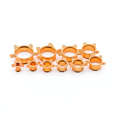 Boucles d'oreille mignonnes Rose Gold Plated de Cat Style Piercing Tunnel Plug 5mm