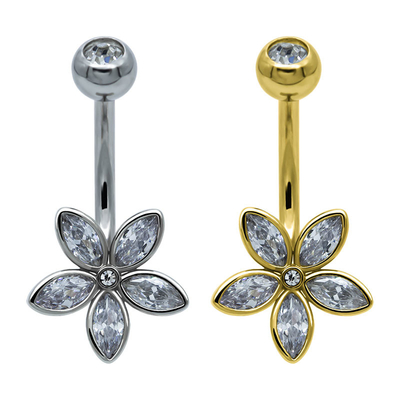 Ventre Ring Surgical Steel Piercing 14G de Marquise Crystals Silver Gold Navel de fleur