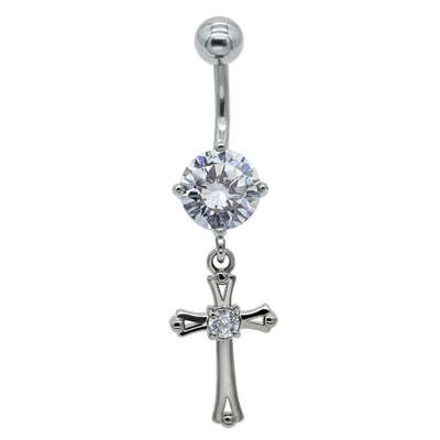 Le nombril sonne des Zircons clairs brillants que la croix en métal balancent des bijoux de perforation de nombril